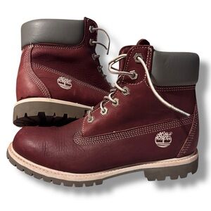 Timberland Men's Red and Gray Leather Boots size 8.5